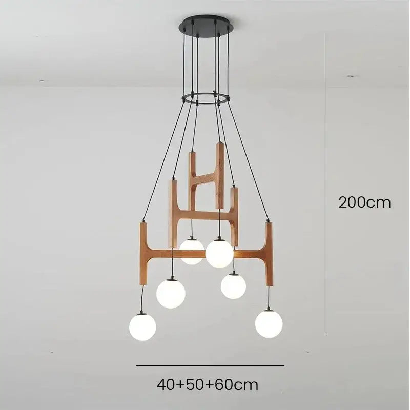 Modern wooden and black metal chandelier with five white glass bulbs from decorbites astra wood pendant collection