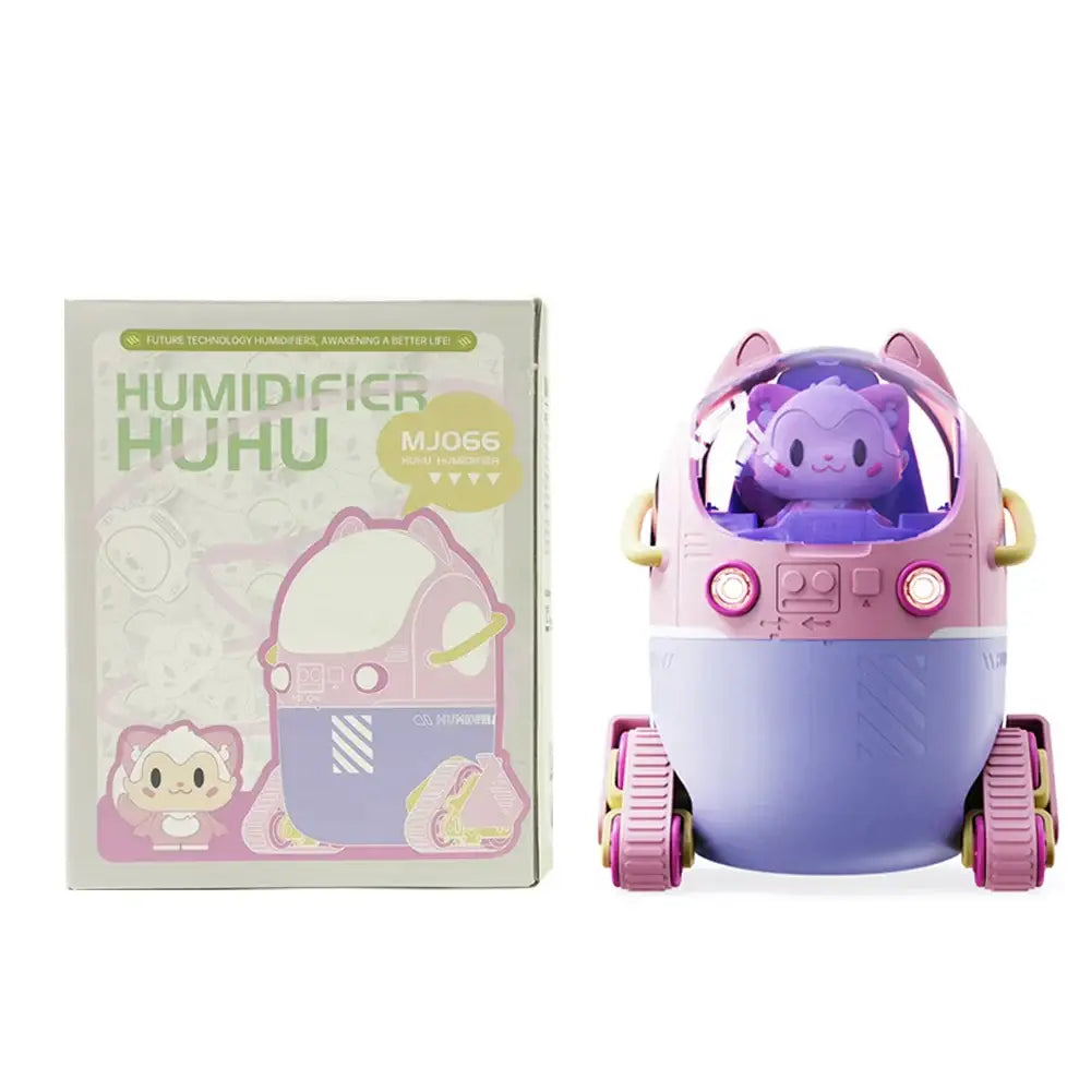 Decorbites astronaut air humidifier shaped like a pink and lavender cat with night light and aroma diffuser features