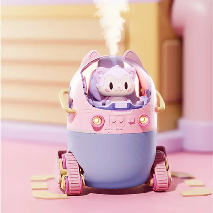 Decorbites astronaut air humidifier shaped like pink and lavender cat with night light and transparent dome