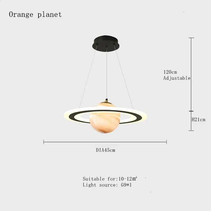 DecorBites astronaut ball pendant light with warm orange acrylic sphere and glowing ring led light for modern boys room decor