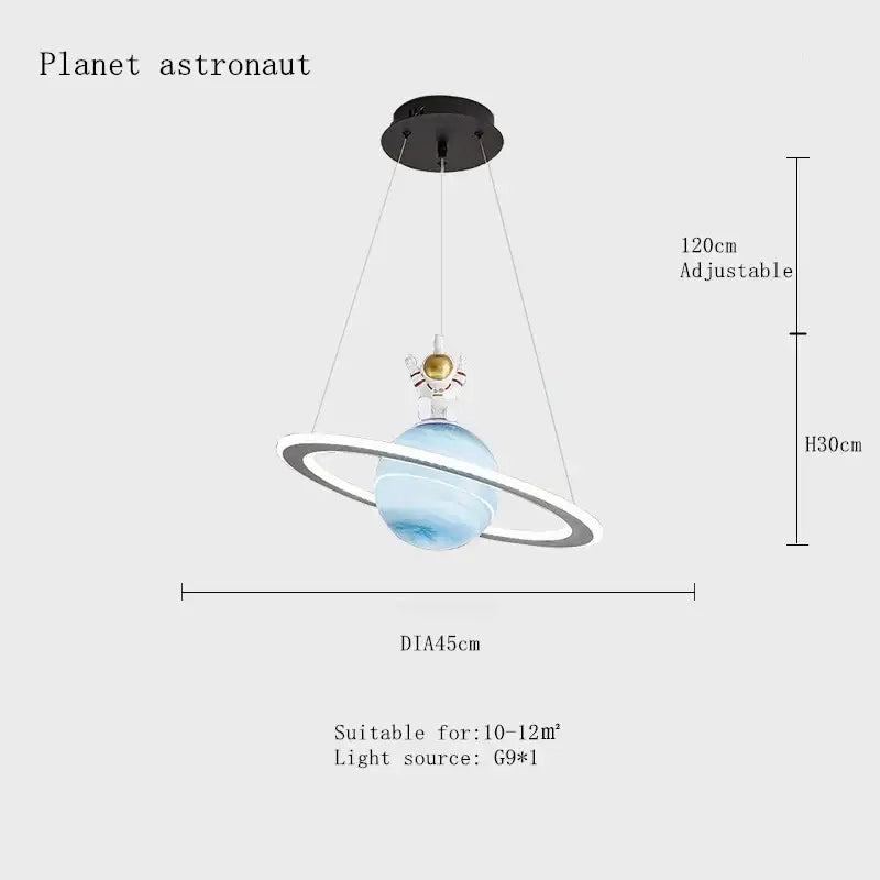 Decorbites astronaut ball led light pendant light with translucent blue acrylic globe silver rings and astronaut figure