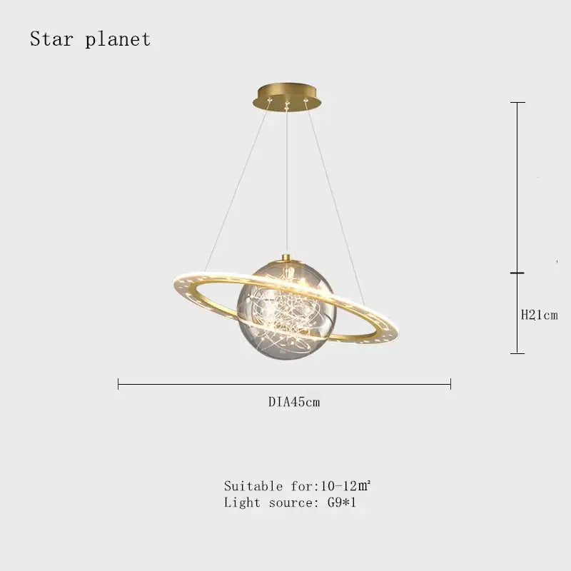 Gold-toned decorbites astronaut ball pendant light with clear acrylic globe and glowing led ring for modern boys room decor