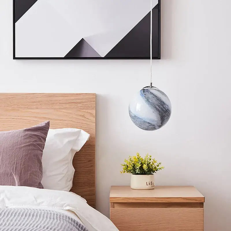 Decorbites astronaut ball led pendant light with gray and white acrylic marble finish for modern boys room decor