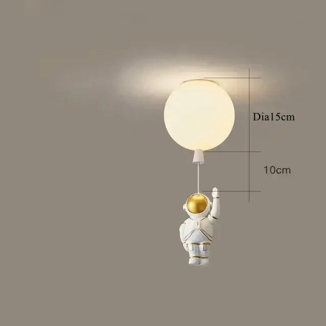 White decorbites astronaut balloon ceiling lamp with gold helmet holding 15cm frosted globe for kids room lighting