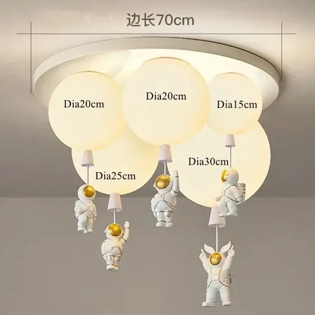 White decorbites astronaut balloon ceiling lamp with spherical shades and golden helmet accents for kids room lighting