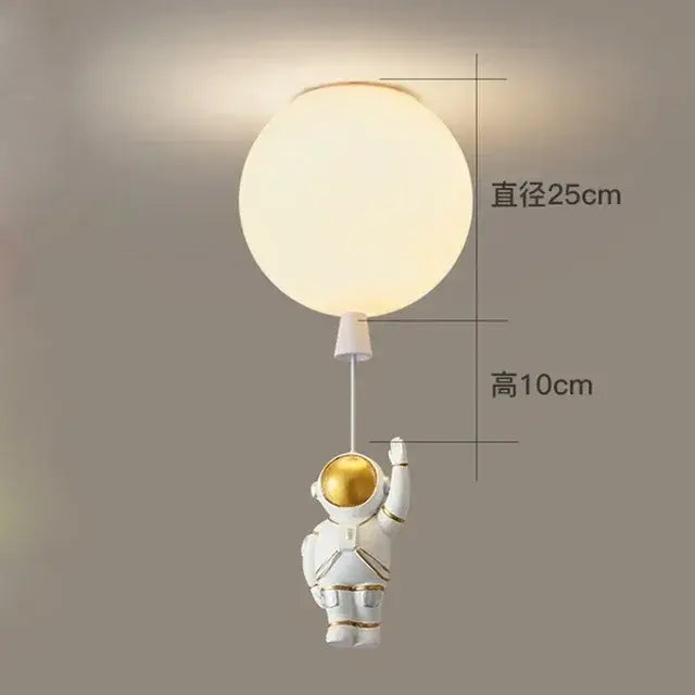 Decorbites astronaut balloon ceiling lamp with white astronaut figurine and frosted glass shade for kids room