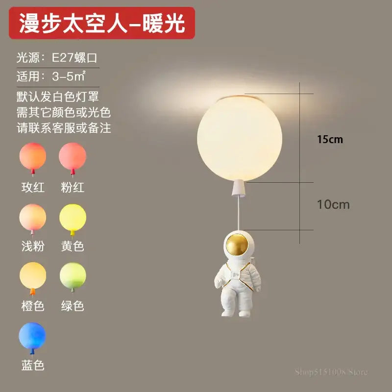Decorbites astronaut balloon led pendant light white with warm glowing spherical balloon for children’s nursery room