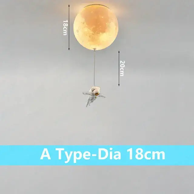 DecorBites astronaut bubble chandelier moonlight ceiling lamp with warm glowing moon sphere and dangling astronaut figurine