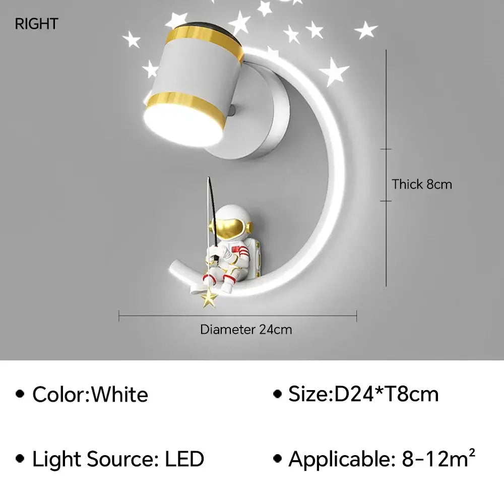 White led wall lamp with crescent moon design and astronaut cartoon figurine by decorbites astronaut cartoon for modern home decor