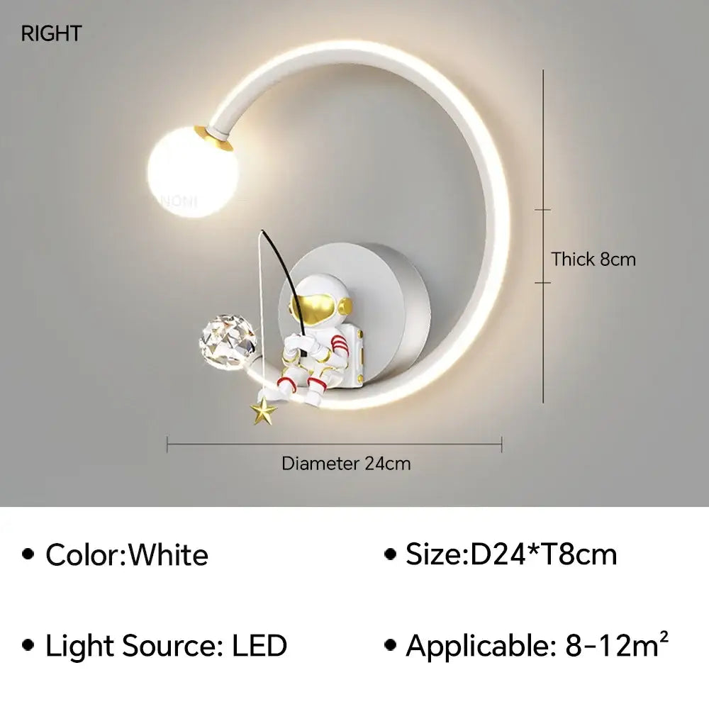 White led wall lamp with circular design featuring decorbites astronaut cartoon fishing for diamond ornament