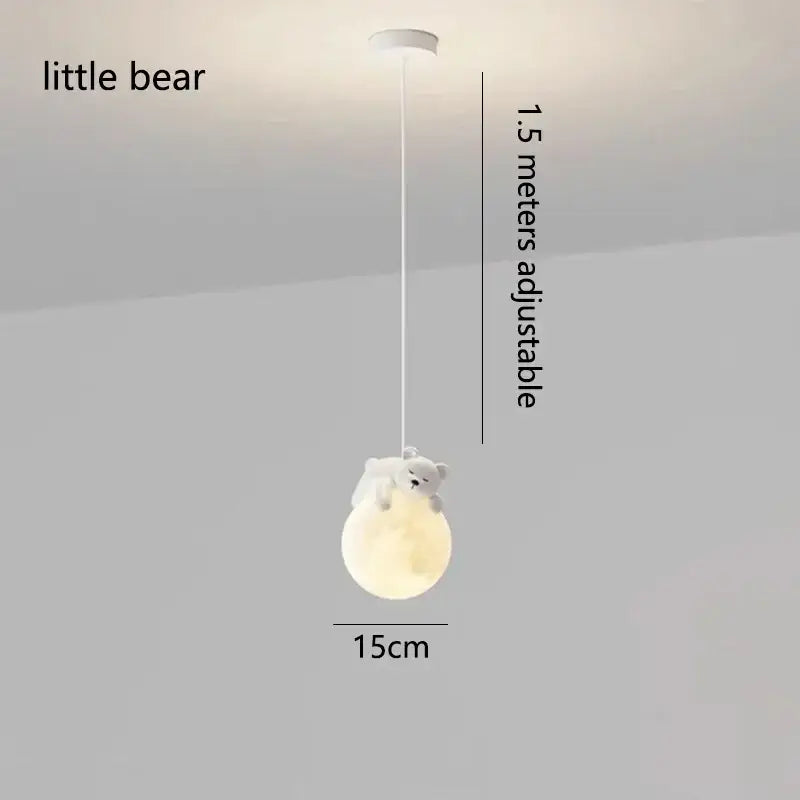 Cute white ceramic little bear hanging lamp with soft glowing moon base in decorbites astronaut chandelier lighting