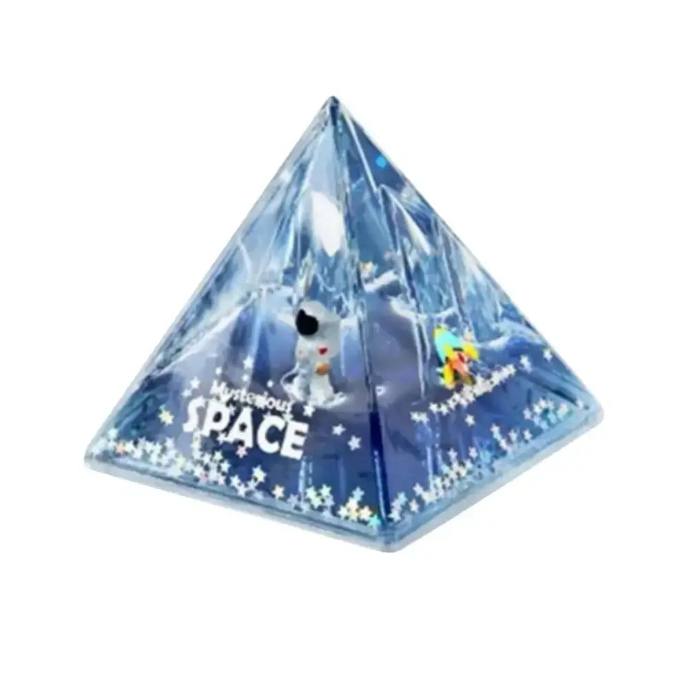 Translucent blue pyramid decorbites astronaut drift keychain with miniature astronaut and rocket for stress relief and decor