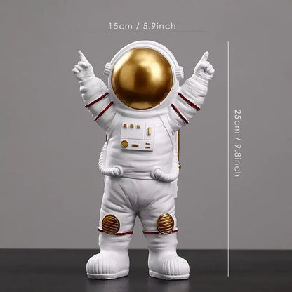 Decorbites astronaut figurine abstract sculpture in white with gold helmet and red trim for modern home decor