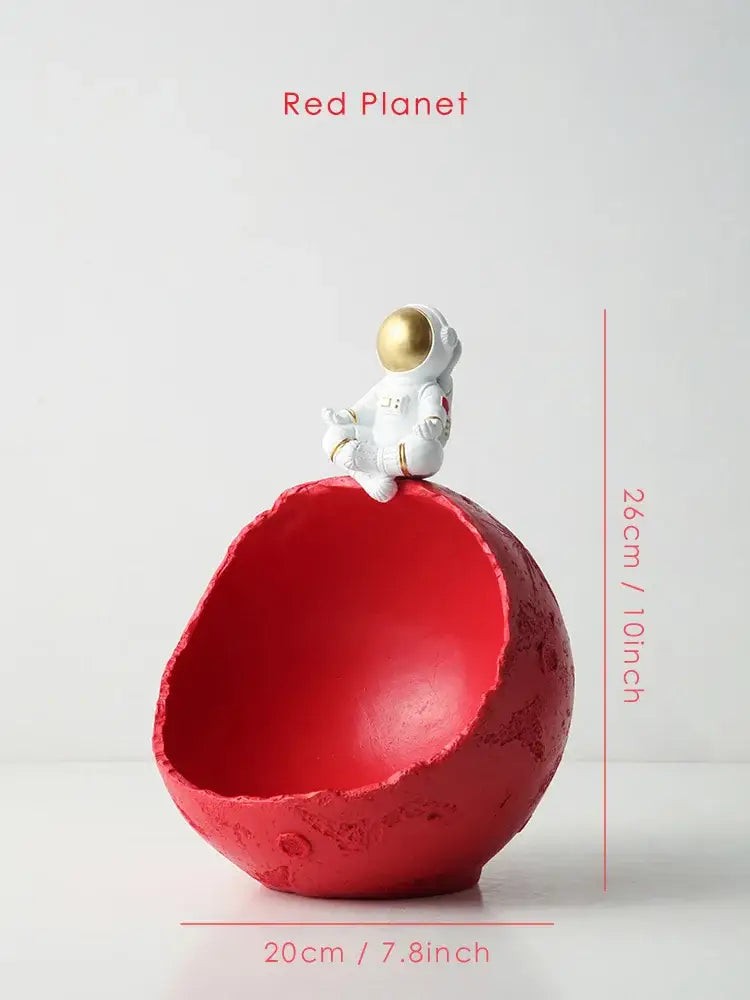 Decorbites astronaut figurine abstract sculpture with white astronaut on red planet-themed decorative bowl for modern decor