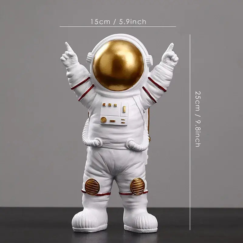 White astronaut figurine with gold helmet and red trim featuring detailed suit panels from decorbites astronaut figurines