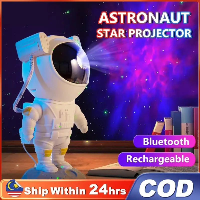 White decorbites astronaut galaxy night light projector with glowing blue accents for kids galaxy night gift