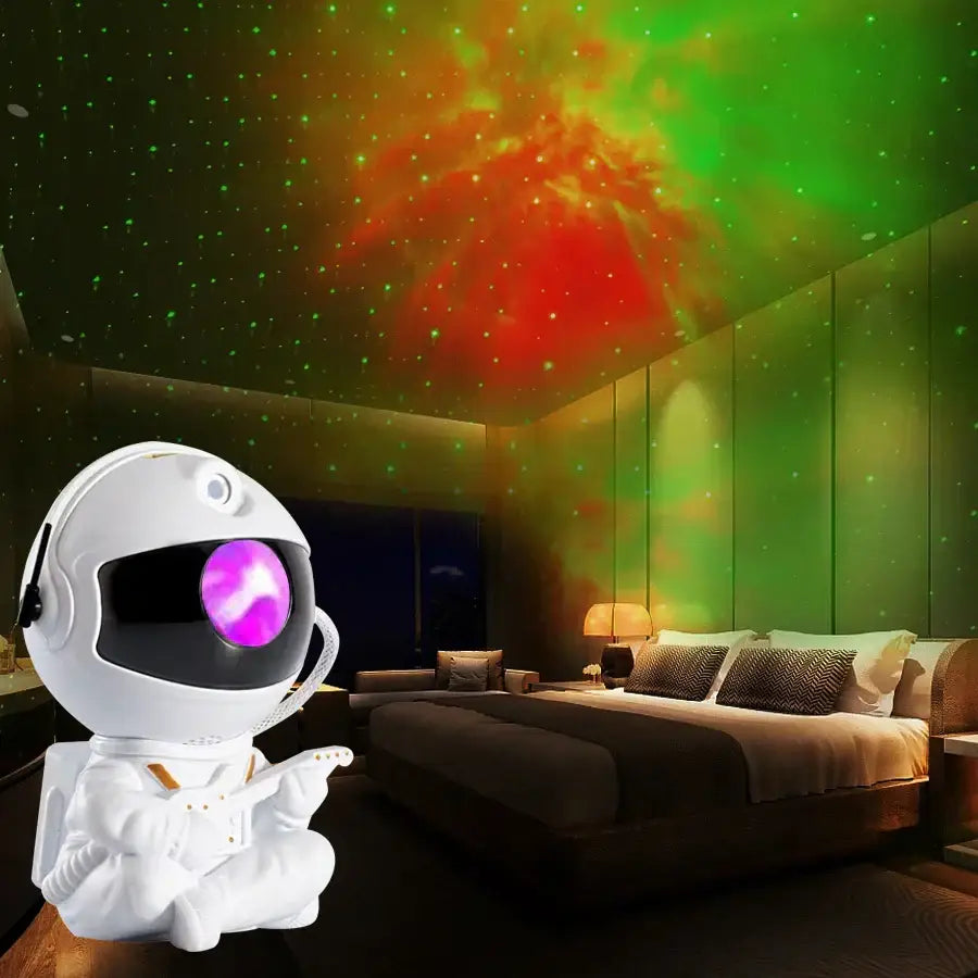 White decorbites astronaut galaxy starry sky night light projector with glowing purple lens for bedroom gift