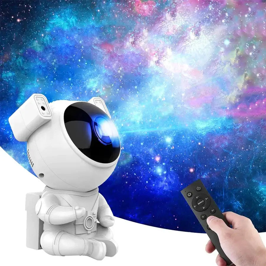 White decorbites astronaut galaxy starry sky night light projector with glowing blue lens and remote control for bedroom gift