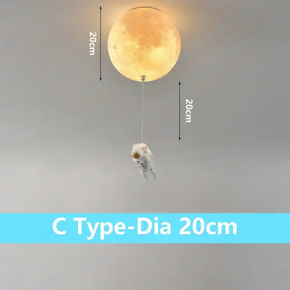A glowing 20cm decorbites astronaut globe ceiling light with detailed moon texture and astronaut figurine for kids room