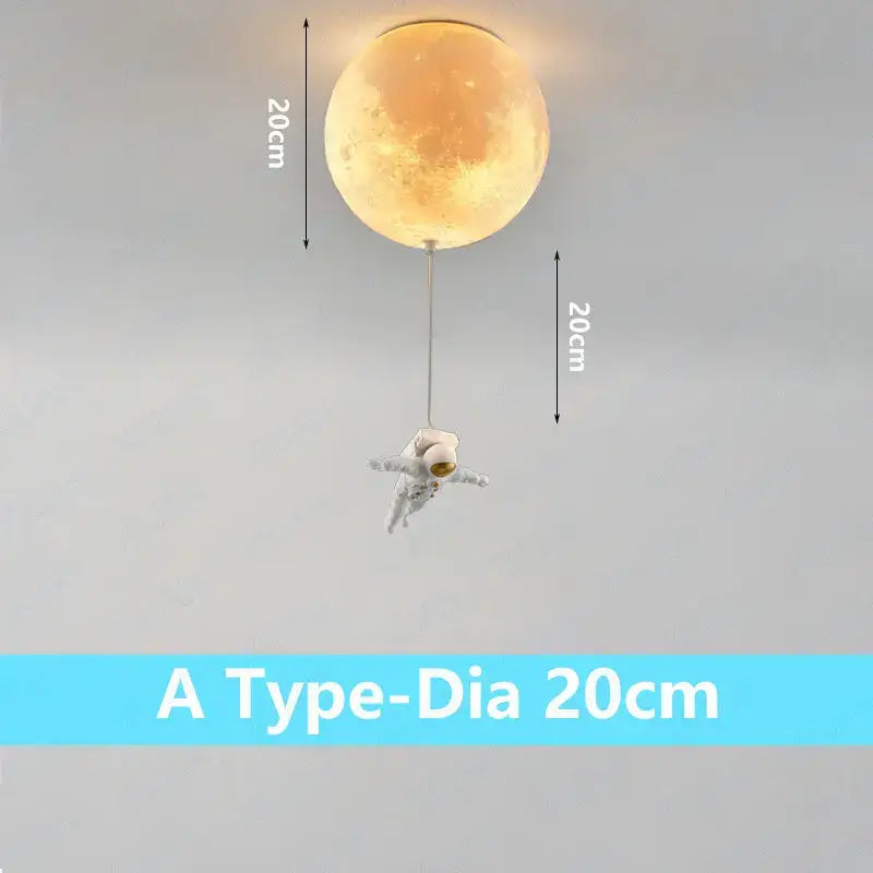 A glowing 20cm decorbites astronaut globe ceiling light featuring a spherical moon design with a tethered astronaut figure