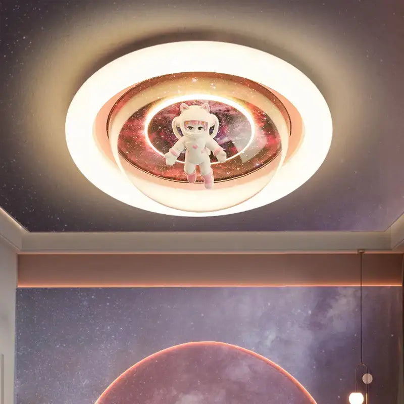 DecorBites astronaut led ceiling light with glowing white ring galaxy design and plush white astronaut figure for children’s rooms