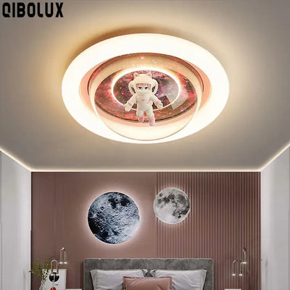 Decorbites astronaut led circular ceiling lights with glowing white ring and pink purple galaxy design for children’s rooms