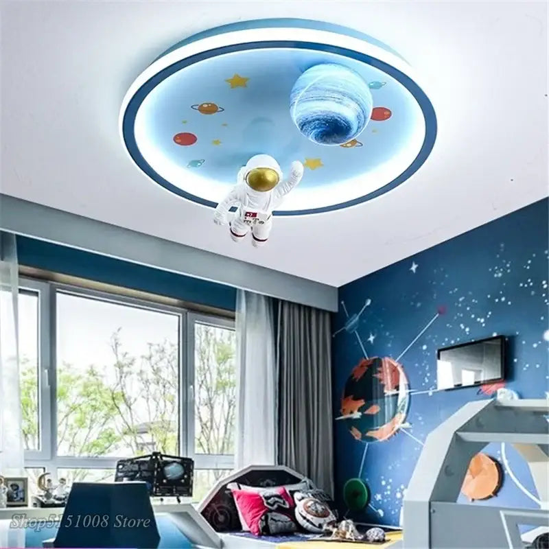 Decorbites astronaut led circular ceiling lights with astronaut figure and glowing blue planet for kids room decor