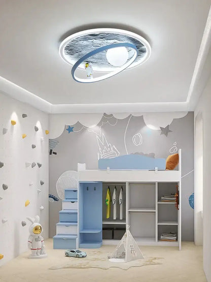 Decorbites astronaut led circular ceiling light with blue white space design and astronaut figure for children’s room