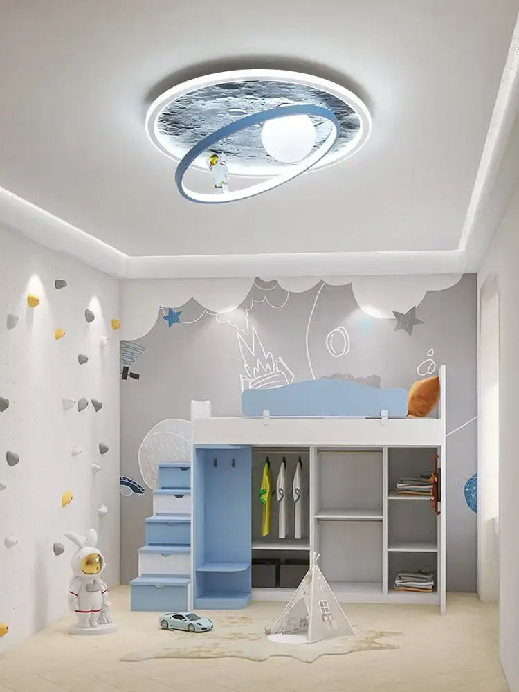 Decorbites astronaut led circular ceiling light with blue white space design and astronaut figure for children’s room