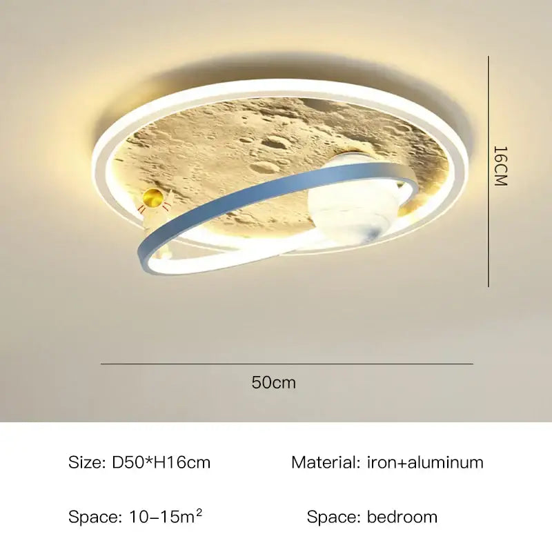 DecorBites Astronaut LED chandelier circular ceiling light with moon texture blue ring and white LED trim for kids room