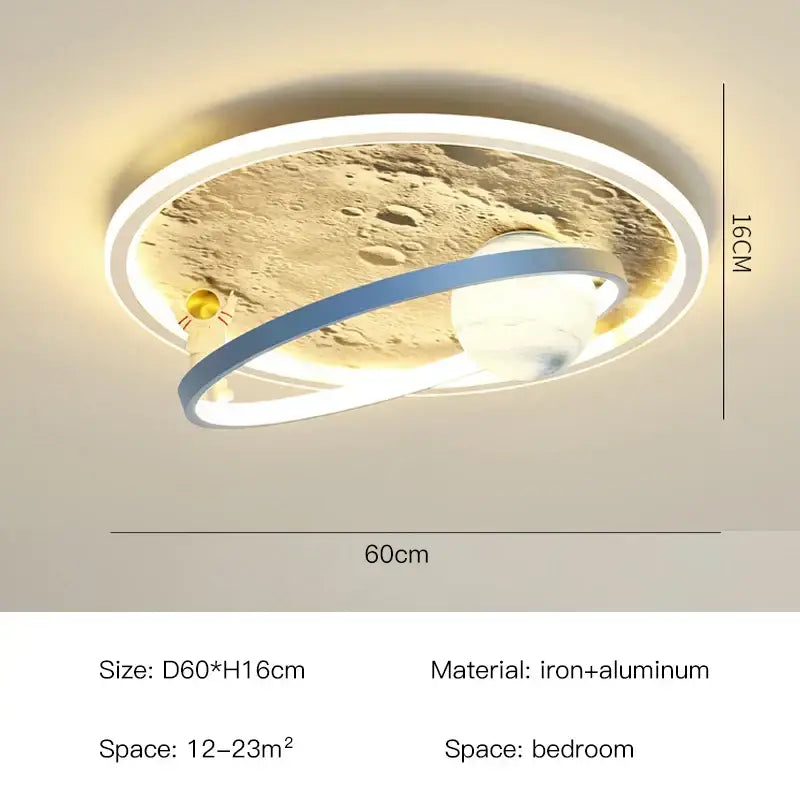Decorbites astronaut led chandelier circular ceiling light with moon planet design blue orbital band for kids room