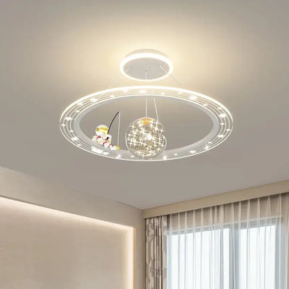 DecorBites astronaut led chandelier with modern circular white ring and star-shaped leds for children’s room lighting