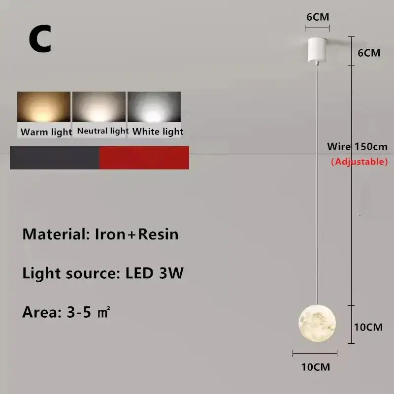 Decorbites astronaut lunar pendant light white moon shaped textured surface with adjustable 150cm wire for modern decor