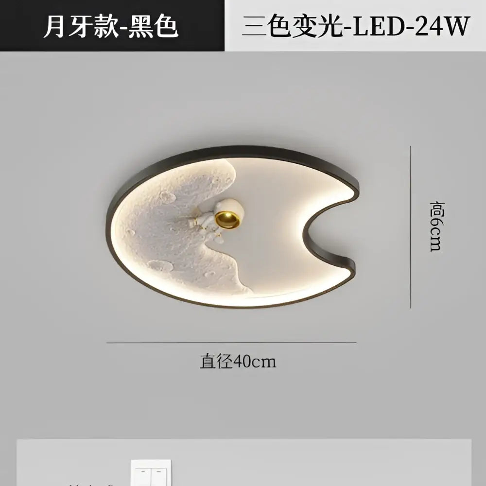 Black decorbites astronaut moon acrylic ceiling lamp with frosted glass panel gold fixture and three-color led lighting