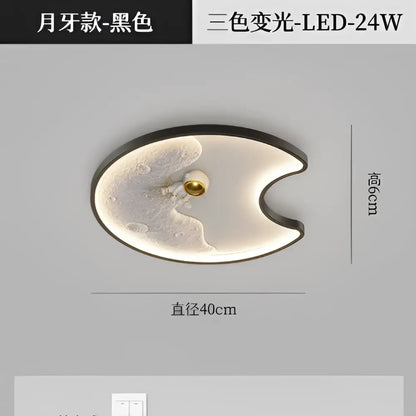 Black decorbites astronaut moon acrylic ceiling lamp with frosted glass panel gold fixture and three-color led lighting