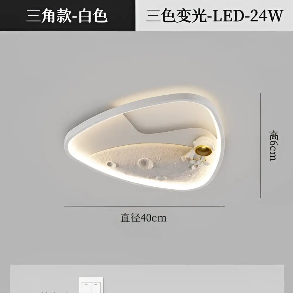 White triangular ceiling lamp with textured frosted glass and led lighting in decorbites astronaut moon acrylic design
