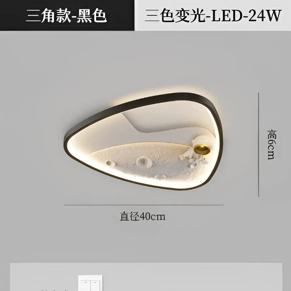 Black triangular ceiling lamp with frosted glass panel and three-color changing light from decorbites astronaut moon acrylic collection