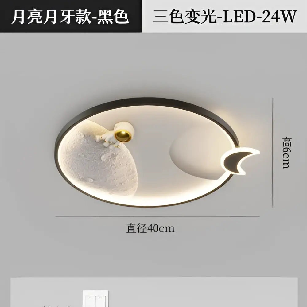 Black moon and crescent-shaped textured illuminated decorbites astronaut moon acrylic ceiling lamp for modern spaces