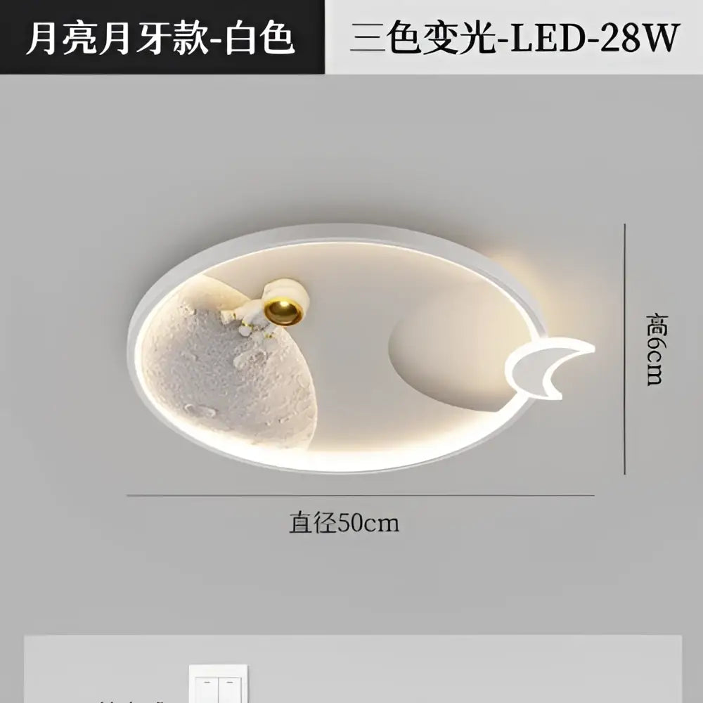 White moon-phase ceiling lamp with textured cratered surface and gold accent decorbites astronaut moon acrylic
