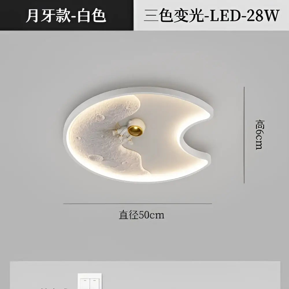 White moon-shaped decorbites astronaut moon acrylic ceiling lamp with textured three-color-changing surface 28w power