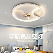 White oval acrylic ceiling lamp with astronaut moon decorbites astronaut moon design for home office cafe lighting