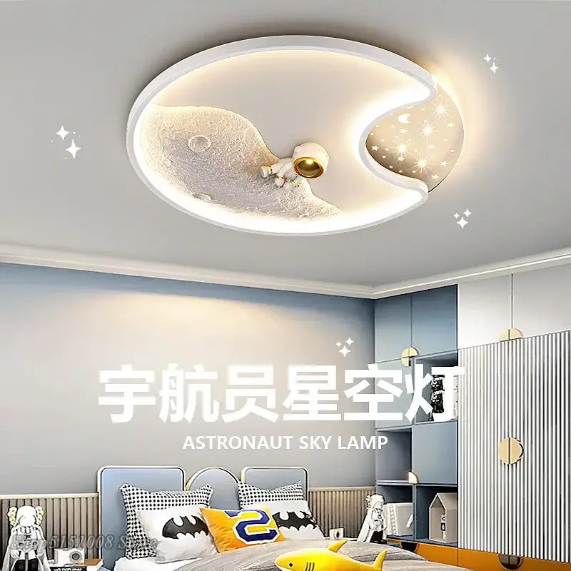 White oval acrylic ceiling lamp with astronaut moon decorbites astronaut moon design for home office cafe lighting