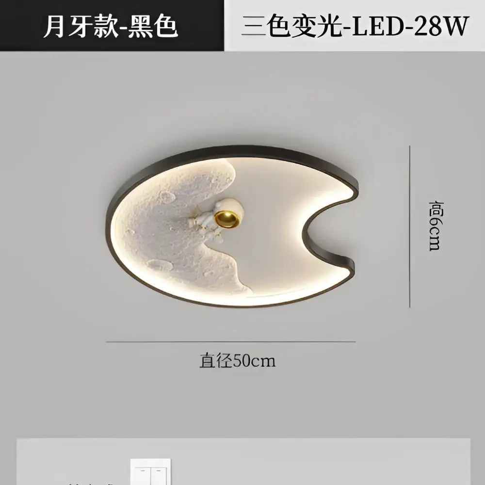 Black decorbites astronaut moon acrylic ceiling lamp with frosted glass, gold center, and tri-color led lighting