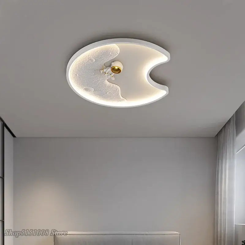 Modern white decorbites astronaut moon acrylic ceiling lamp with textured moon design and central gold bulb for home lighting