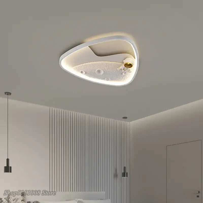 Modern white decorbites astronaut moon acrylic ceiling lamp with sleek triangular design and embedded led lighting