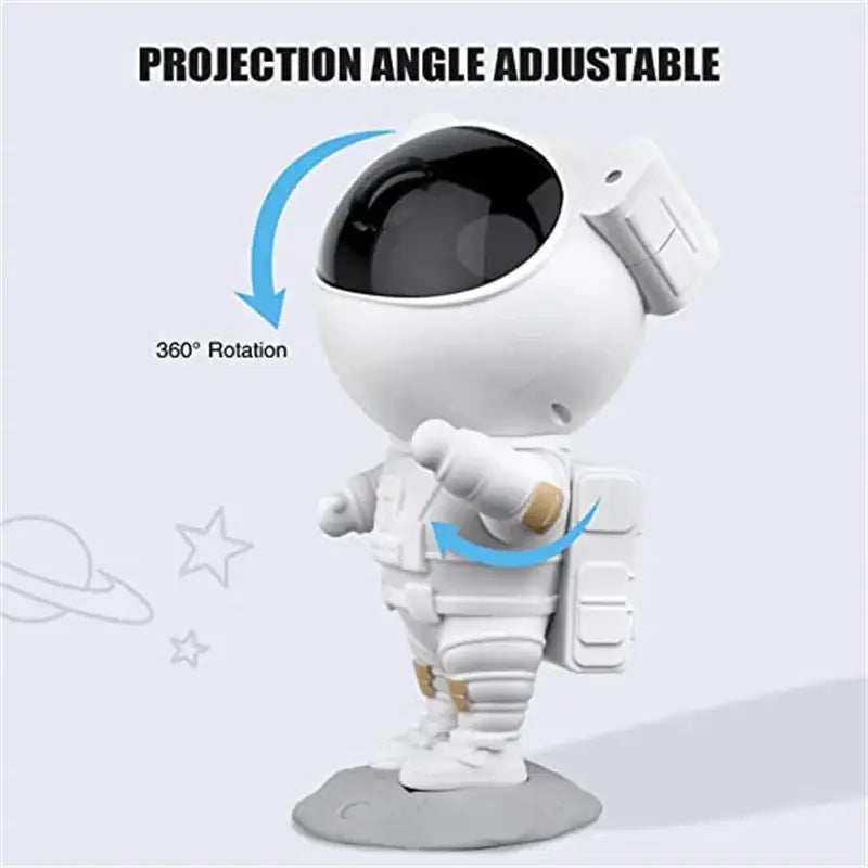 White astronaut figurine with black visor and gold accents standing on gray base decorbites astronaut projector night light