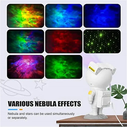 White astronaut-shaped decorbites astronaut projector starry night night light casting vibrant multicolor nebula effects