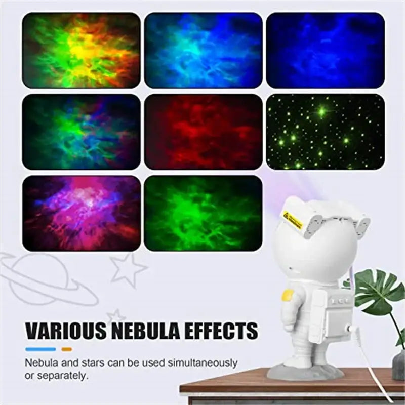 White astronaut-shaped decorbites astronaut projector starry night night light casting vibrant multicolor nebula effects
