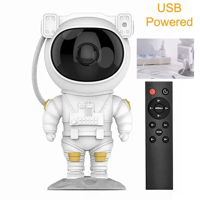 White decorbites astronaut projector with gold accents and black lens starry night night light for bedroom décor