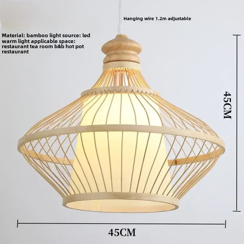 A warm-toned decorbites bamboo ceiling chandelier with woven cage design and led bulb for garden lighting